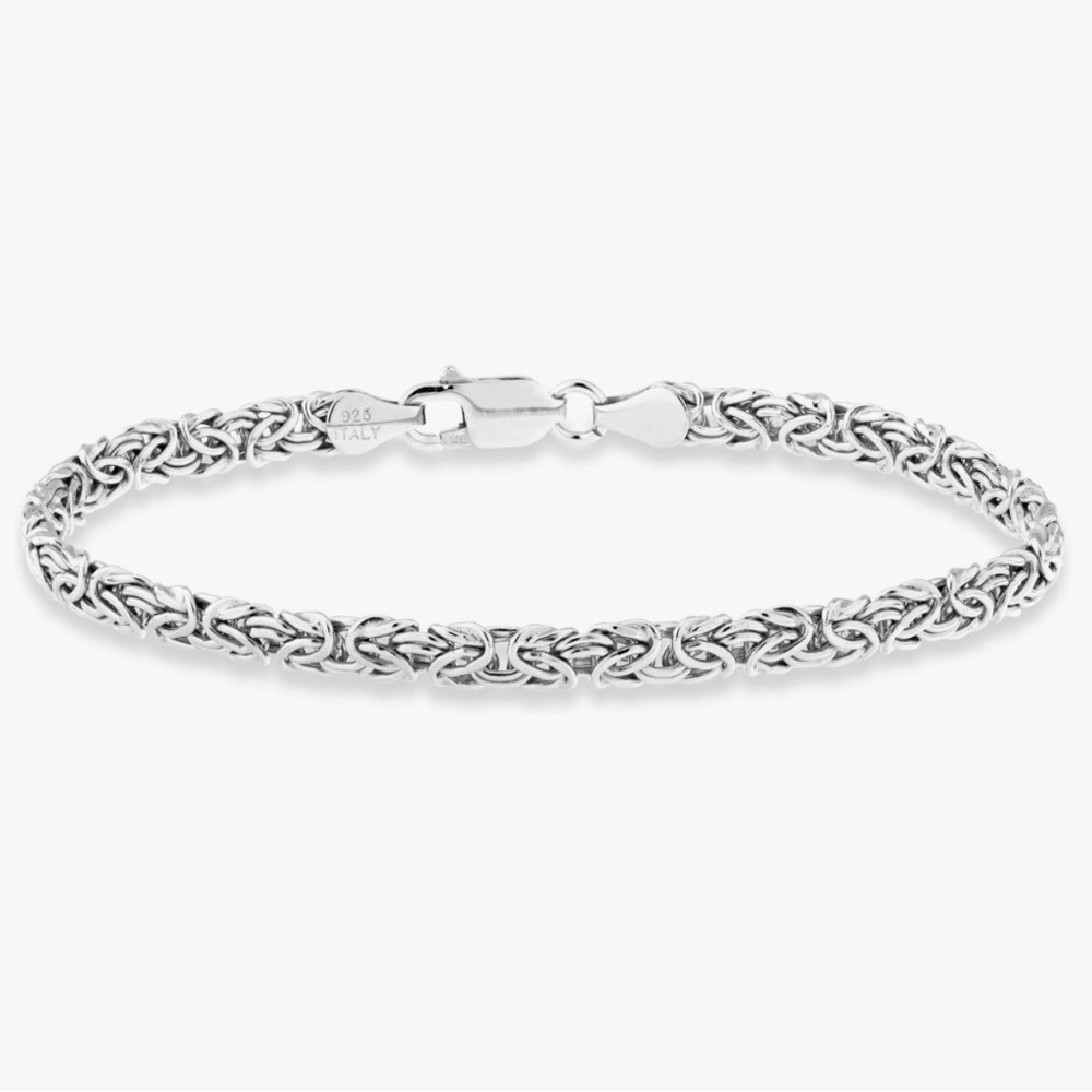 Italian Solid 925 Sterling Silver Byzantine Chain Anklet Handmade in Italy